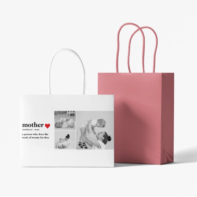 Modern Collage Photo & Text Red Heart Mother Gift Large Gift Bag (Creator Uploaded)