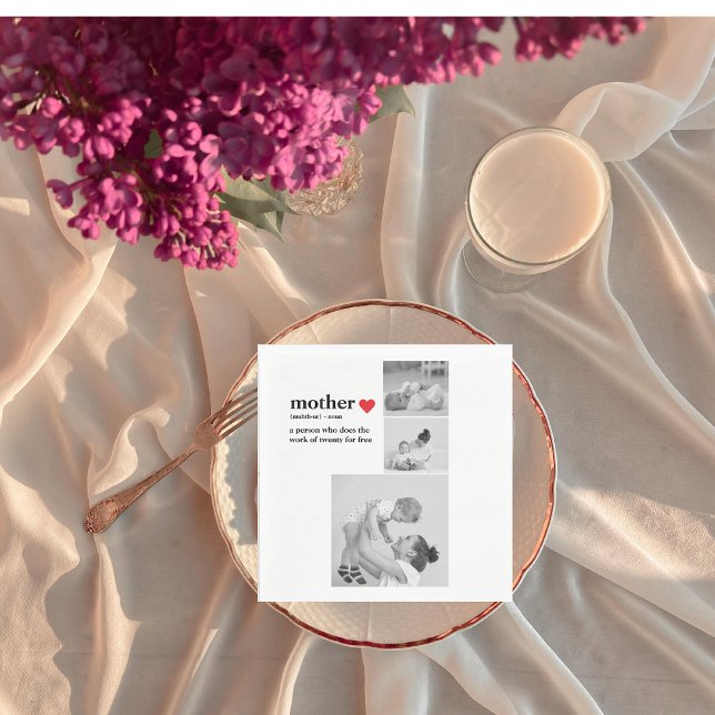 Modern Collage Photo & Text Red Heart Mother Gift Napkin (Creator Uploaded)