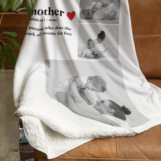 Modern Collage Photo & Text Red Heart Mother Gift Sherpa Blanket (Creator Uploaded)