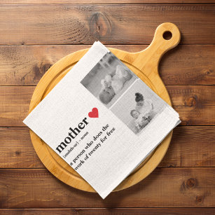 Modern Collage Photo & Text Red Heart Mother Gift Tea Towel