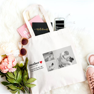 Modern Collage Photo & Text Red Heart Mother Gift Tote Bag