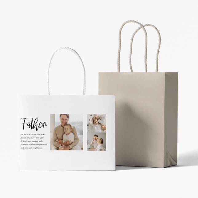 Modern Collage Photo With Father Best Quote Gift Large Gift Bag (Creator Uploaded)