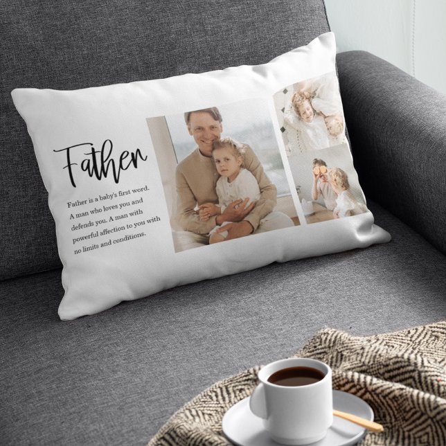 Modern Collage Photo With Father Best Quote Gift Lumbar Cushion (Creator Uploaded)