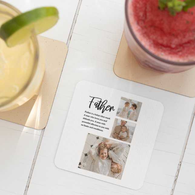 Modern Collage Photo With Father Best Quote Gift Square Paper Coaster (Creator Uploaded)
