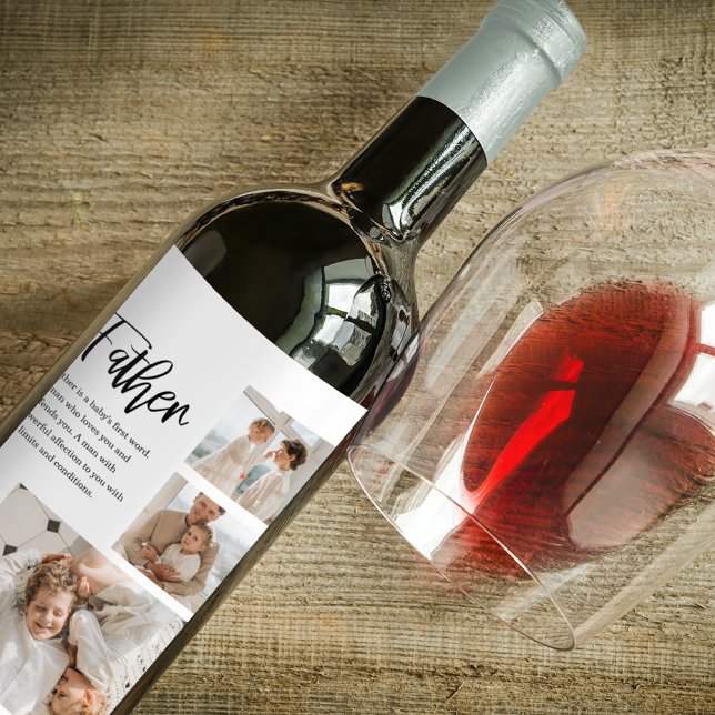 Modern Collage Photo With Father Best Quote Gift Wine Label (Creator Uploaded)