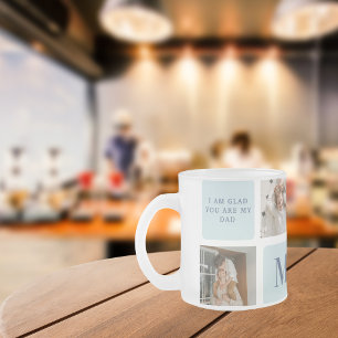 Modern Collage Photos Blue Best Fathers Gift Frosted Glass Coffee Mug