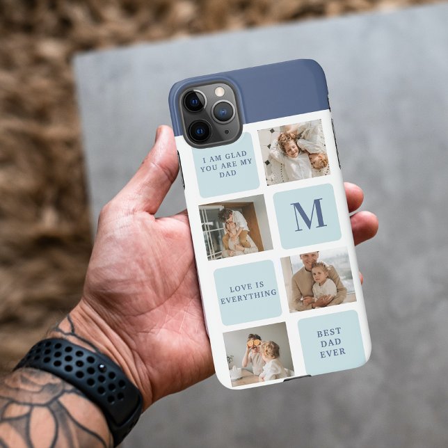 Modern Collage Photos Blue Best Fathers Gift iPhone Case (Creator Uploaded)