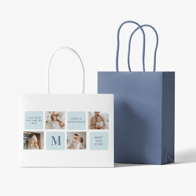 Modern Collage Photos Blue Best Fathers Gift Large Gift Bag (Creator Uploaded)