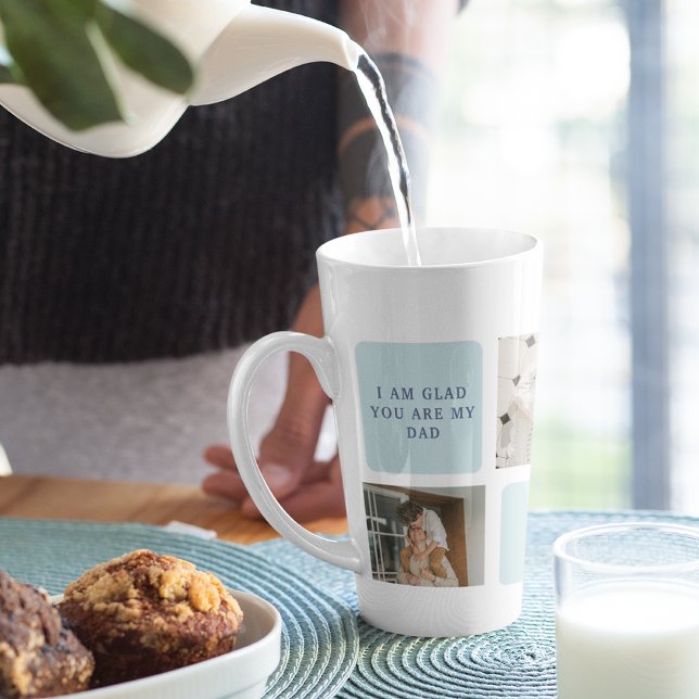 Modern Collage Photos Blue Best Fathers Gift Latte Mug (Creator Uploaded)