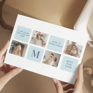Modern Collage Photos Blue Best Fathers Gift Postcard
