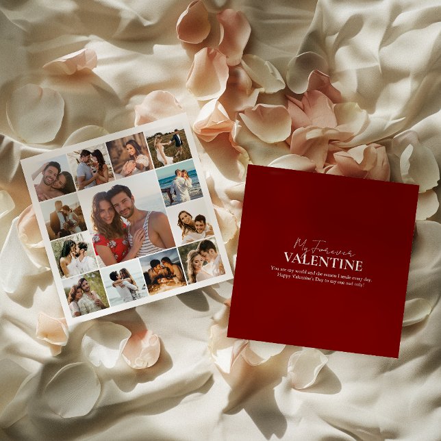 Modern Collage Red Valentine's Day Photo Card (Cherish memories with a Valentine's card featuring you and your loved one, expressing your bond.)