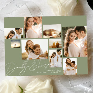 Modern Collage Sage Green Multi Photo Save The Date