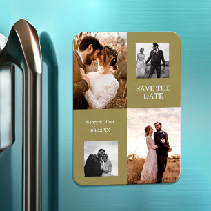 Modern Collage Simple Photo Save The Date Wedding Magnet