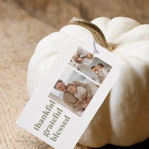 Modern Collage Three Photo   Happy Thanksgiving Gi Gift Tags