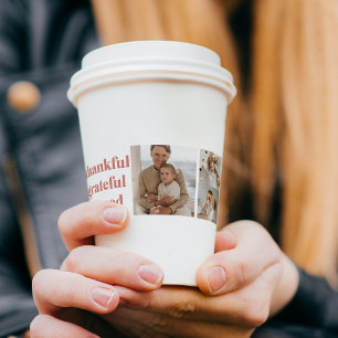 Modern Collage Three Photo Happy Thanksgiving Paper Cups