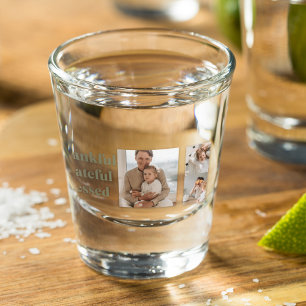 Modern Collage Three Photo   Happy Thanksgiving Sh Shot Glass