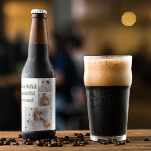 Modern Collage Three Photo   Thanksgiving  Beer Bottle Label