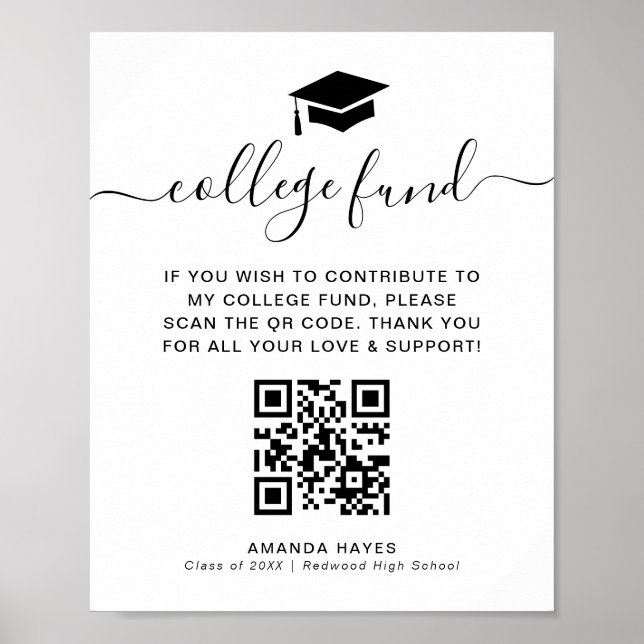 Modern College Fund Donation QR Code Sign (Front)