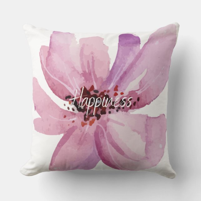 Modern coloful watercolor flowers for her purple cushion (Front)