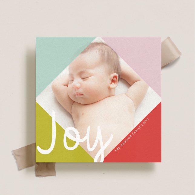 Modern Color Block Joy Holiday Square Photo Card (Creator Uploaded)