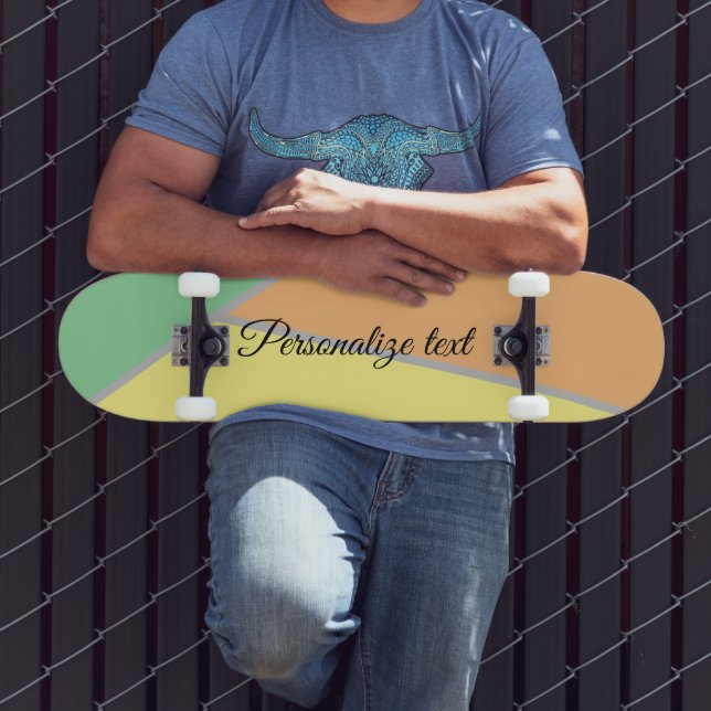 Modern Color Block Pastel Mint & Peach Custom Name Skateboard (Outdoor 3)