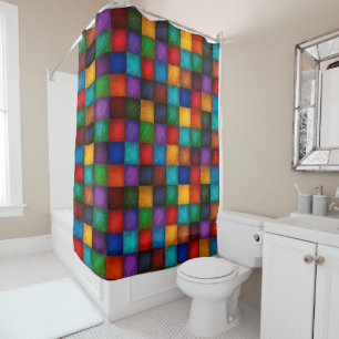 Modern Color Block Shower Curtain with Textured Pa