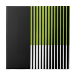Modern Color Block Striped Lime Green Black White Tile