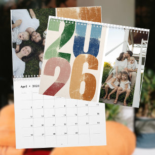 Modern Color Block Two Tone Photo Grid Calendar
