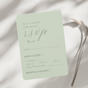 Modern Colorblock Wedding Affair Light Sage RSVP Card