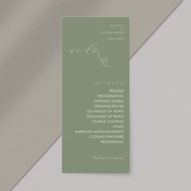 Modern Colorblock Wedding Program | Dark Sage (Creator Uploaded)