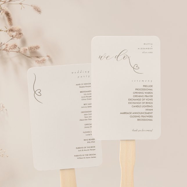 Modern Colorblock Wedding Program | Light Neutral Hand Fan (Creator Uploaded)