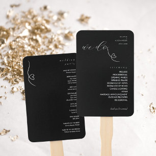 Modern Colorblock Wedding Program   White on Black Hand Fan