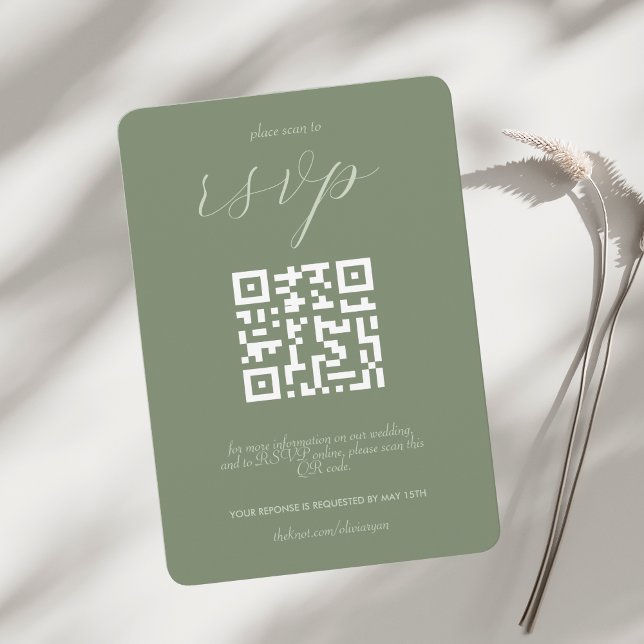 Modern Colorblock Wedding QR code | Dark Sage RSVP Card (Creator Uploaded)