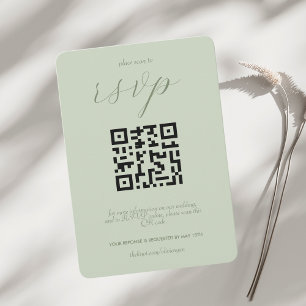 Modern Colorblock Wedding QR code Light Sage RSVP Card