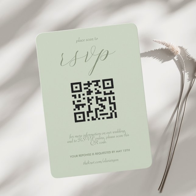 Modern Colorblock Wedding QR code | Light Sage RSVP Card (Creator Uploaded)