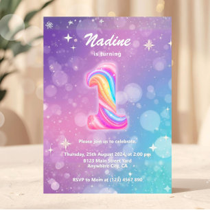 Modern Colorful 1st Birthday Rainbow Foil Invitation