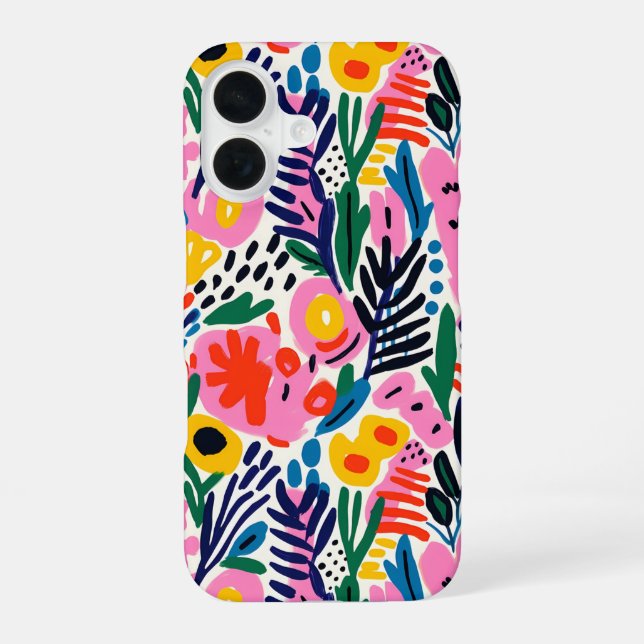 Modern Colorful Abstract Floral Pattern iPhone 16 Case (Back)