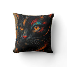 Modern Colorful Black Cat Art Cushion