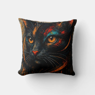 Modern Colorful Black Cat Art Cushion