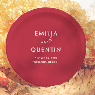 Modern Colorful Cherry Red Retro Wedding Paper Plate