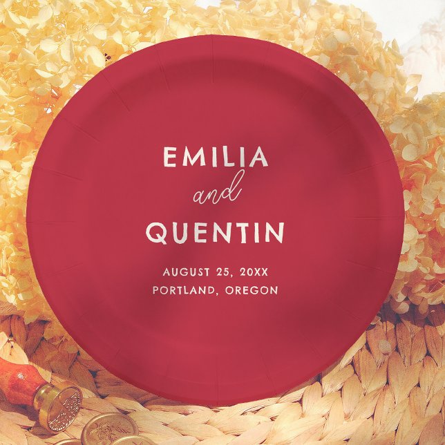 Modern Colorful Cherry Red Retro Wedding Paper Plate (Creator Uploaded)