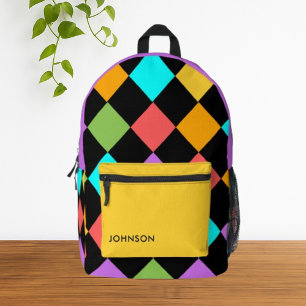 Modern Colorful Diamond Geometric Pattern Printed Backpack
