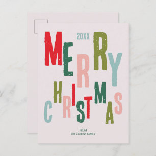 Modern Colorful Festive Typography Merry Christmas Holiday Postcard