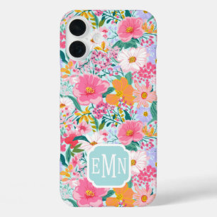 Modern Colorful Floral Garden Monogrammed Case-Mat iPhone 16 Plus Case