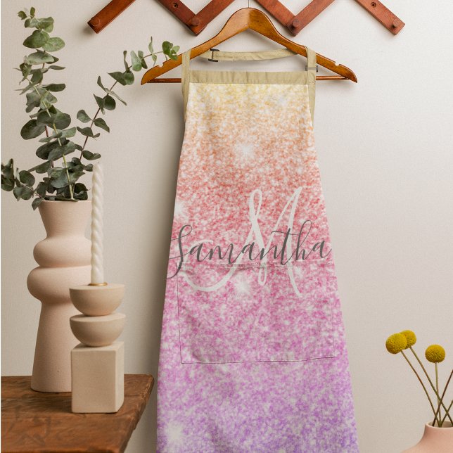 Modern Colorful Glitter Sparkles Personalized Name Apron (Creator Uploaded)
