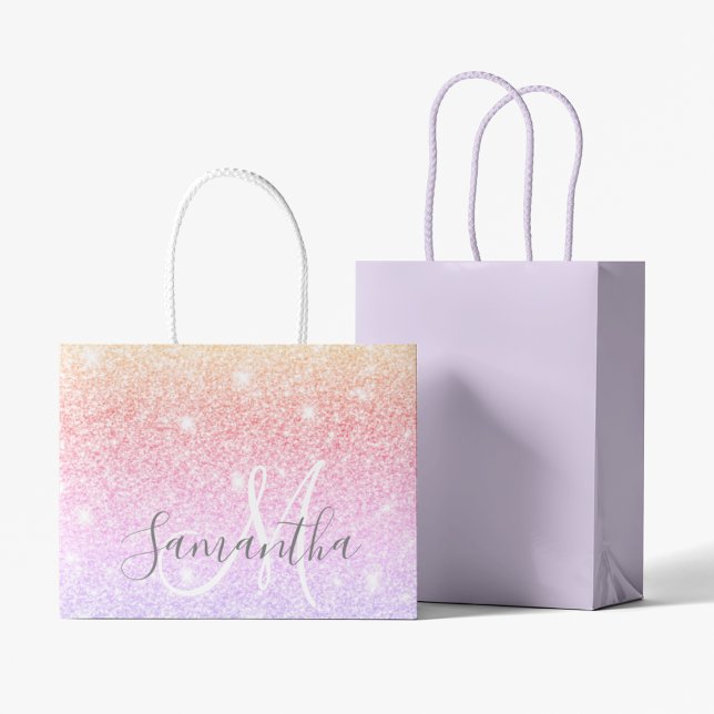 Modern Colorful Glitter Sparkles Personalized Name Large Gift Bag (Creator Uploaded)