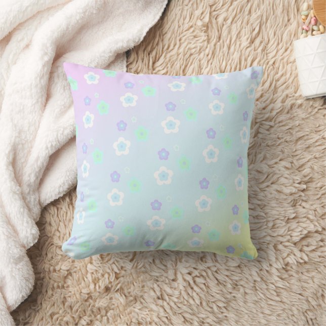 Modern colorful gradient blue flowers pattern Gift Cushion (Blanket)