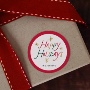 Modern Colorful Happy Holidays Round Sticker