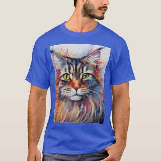 Modern Colorful Maine Coon Cat Art T-Shirt