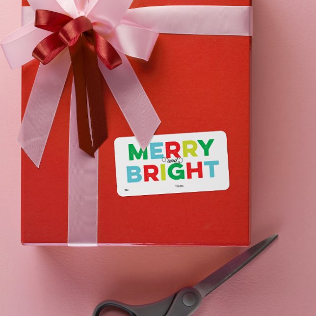 Modern Colorful Merry and Bright Gift Label (merry & bright Christmas gift tag labels for easy giving)